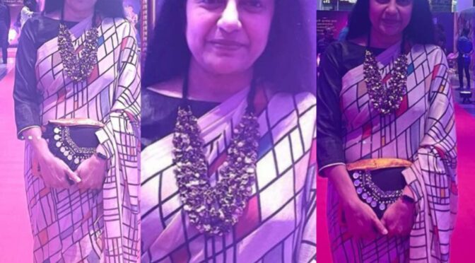 Suhasini maniratnam in a crape saree at a recent event!