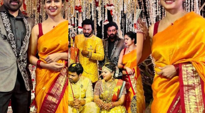 Madhumitha sivabalaji in a yellow silk saree at manoj manchu and mounika wedding!