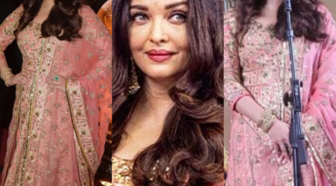 Aishwarya rai in a pink Anarkali suit at at PS2 audio launch event!