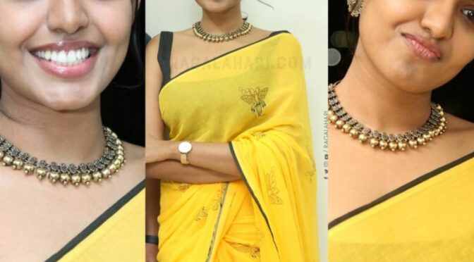 Shivani Rajasekhar in a yellow lineni saree at Jilebi press meet!