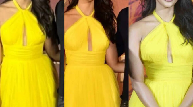 Pooja hegde in yellow gown at kisika bhai kisika jaan trailer launch event!