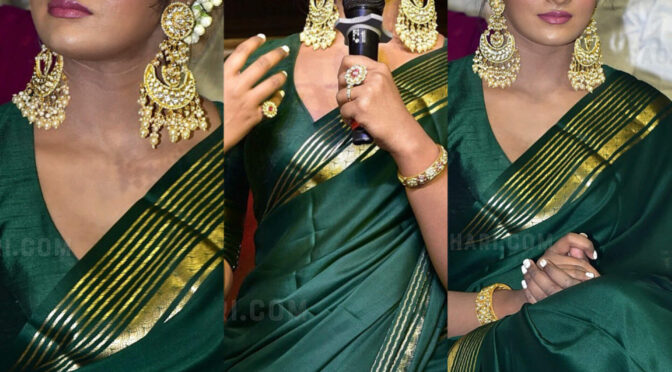 Dimple Hayathi in green Mysore Silk Saree at Rama Banam Trailer Launch !