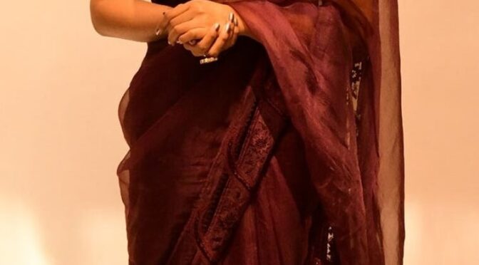 Actress Priya Bhavani Shankar stuns in maroon saree at Rudrudu pre-release event!