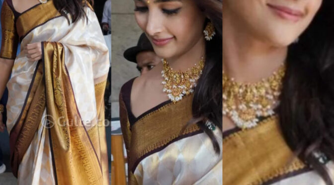 Pooja hegde looks pretty in a traditional silk saree!