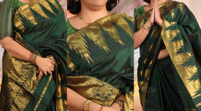 Pavithra Lokesh in a green silk saree at Malli pelli trailer launch event!