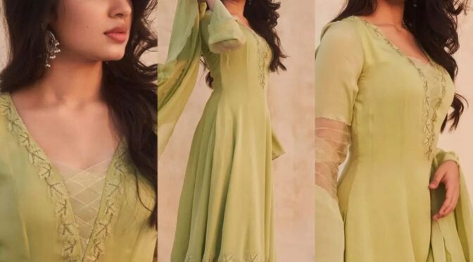 Krithi shetty looks pretty in a green Anarkali!