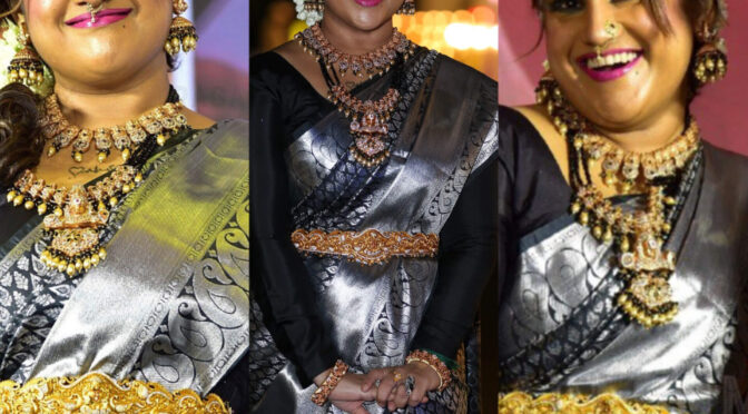 Vanitha Vijaykumar in a black silk saree at Malli pelli pre release event!
