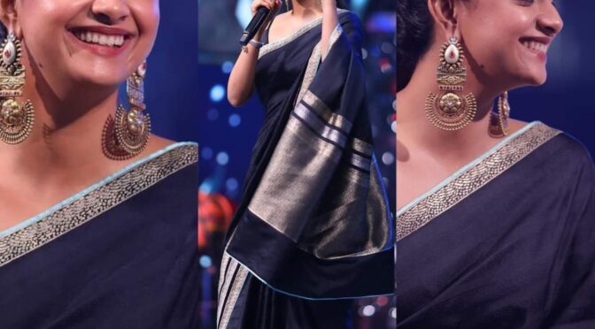 Keerthy suresh in a black saree at Maamannan Audio launch event!
