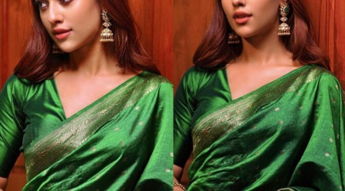 Anu emmanual looks pretty in a green silk saree!