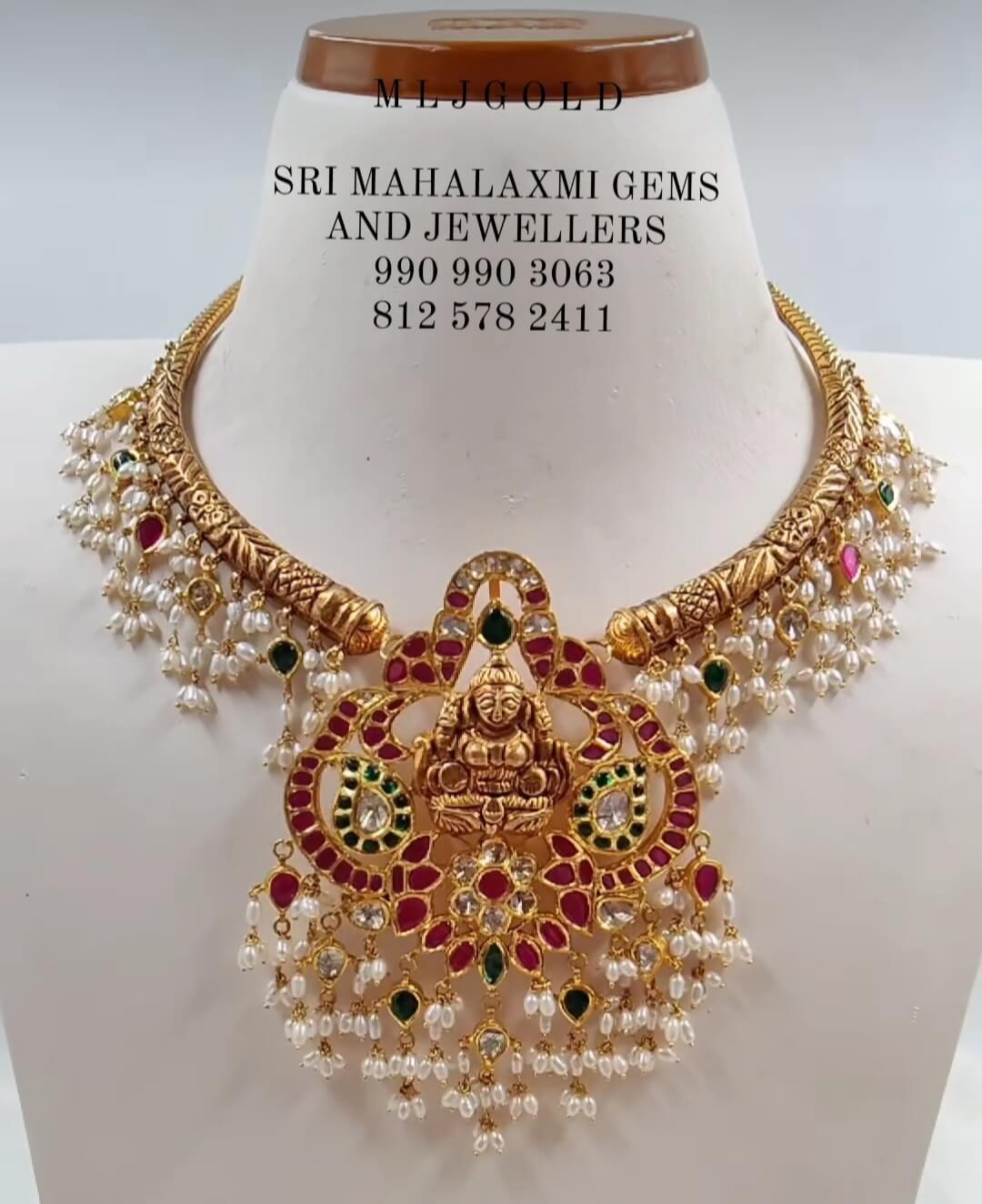 Layered Emerald and pearl Kanti | Kameswari Jewellers