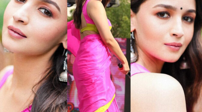 Alia bhatt stuns in a pinks saree at Rocky Aur Rani Kii Prem Kahaani Promotions!