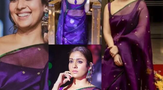 Nayanthara looks pretty in a purple organza saree!