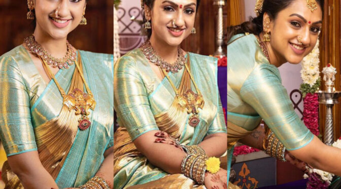 Pritha hari in traditional silk saree for 2023 Varalakshmi vratam pooja!