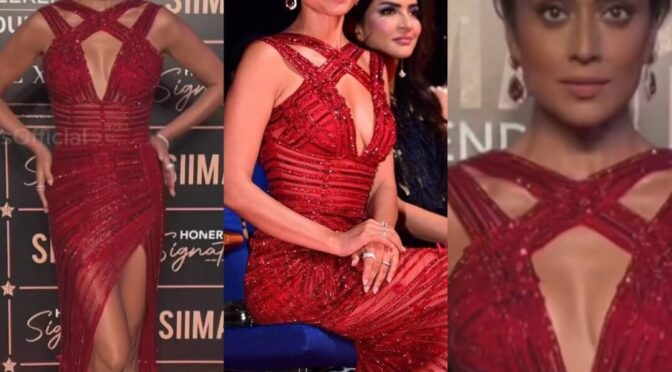 Shriya Saran in a Red gown at SIIMA Awards 2023