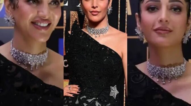 Shruthi Hassan in a black gown at SIIMA Awards 2023.