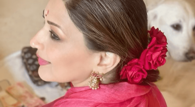Sonali bendre looks pretty in red saree for recent festive look!