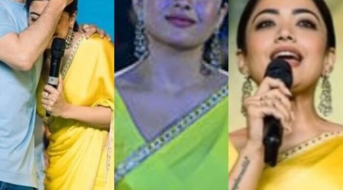 Rashmika mandanna in a yellow saree at Animal movie pre release event!