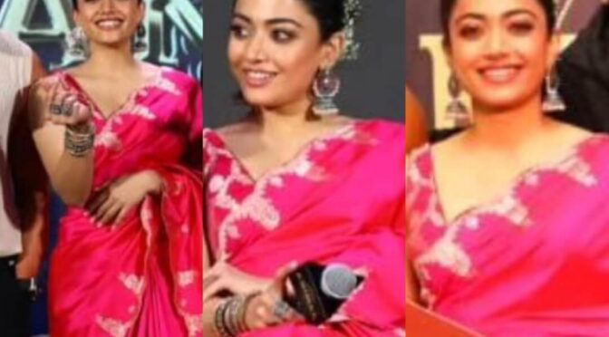 Rashmika mandanna in a pink saree for Animal movie promotions!