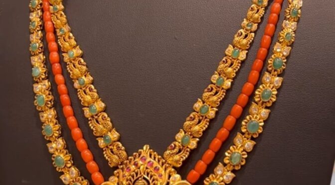 Antique peacock lakshmi haram with coral beads!